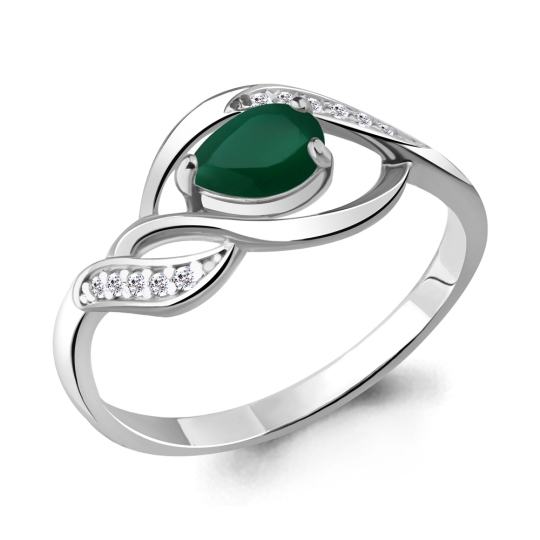 Кольцо из серебра с агатом и фианитами