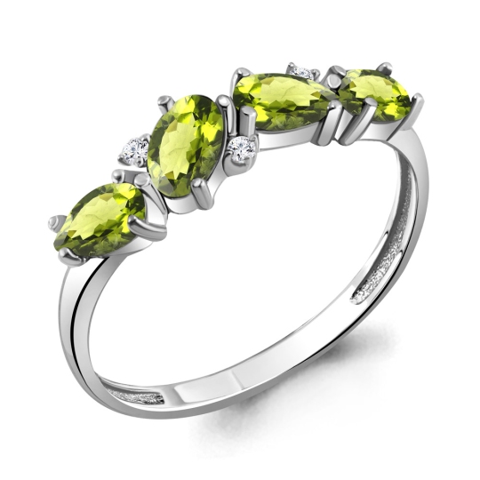 Кольцо из серебра с хризолитами и фианитами