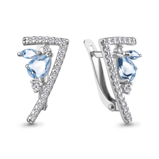 Серьги из серебра с топазами Swiss и фианитами