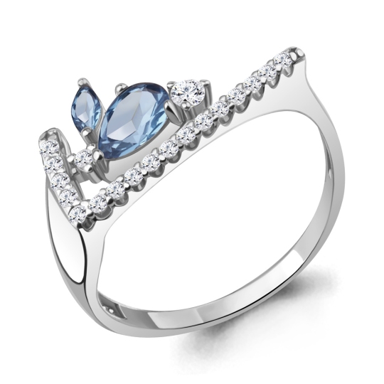 Кольцо из серебра с топазами Swiss и фианитами
