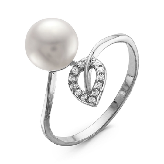 Кольцо из серебра с жемчугом и фианитами