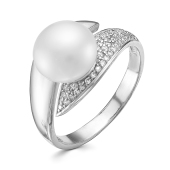 Кольцо из серебра с жемчугом и фианитами