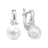 Серьги из серебра с жемчугом и фианитами