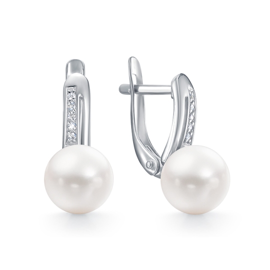 Серьги из серебра с жемчугом и фианитами