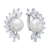 Серьги из серебра с жемчугом и фианитами