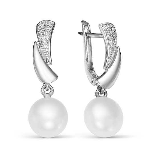 Серьги из серебра с жемчугом и фианитами