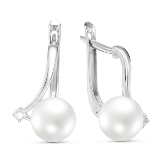 Серьги из серебра с жемчугом и фианитами