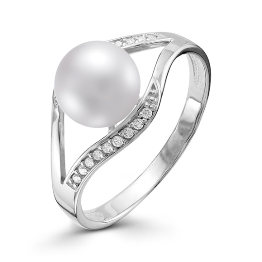 Кольцо из серебра с жемчугом и фианитами