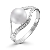 Кольцо из серебра с жемчугом и фианитами