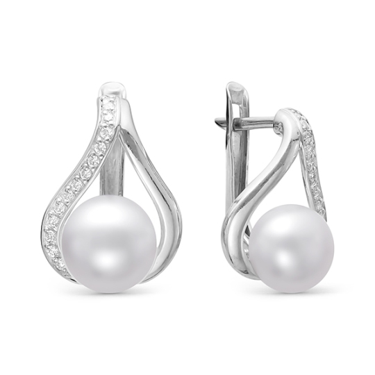 Серьги из серебра с жемчугом и фианитами