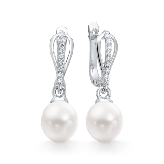 Серьги из серебра с жемчугом и фианитами