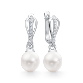 Серьги из серебра с жемчугом и фианитами