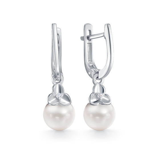 Серьги из серебра с жемчугом и фианитами