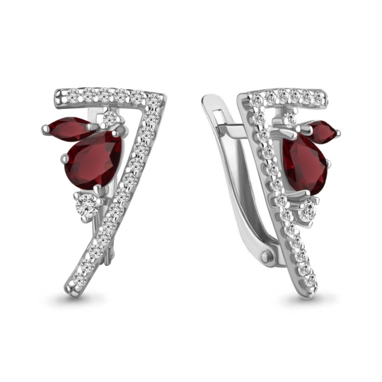 Серьги из серебра с гранатами и фианитами