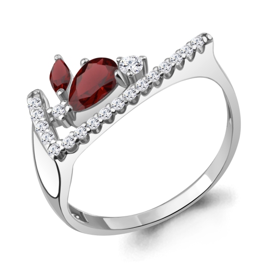Кольцо из серебра с гранатами и фианитами