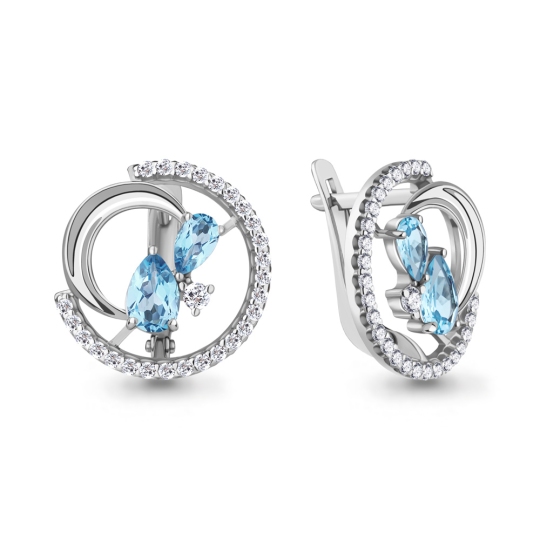 Серьги из серебра с топазами Swiss и фианитами