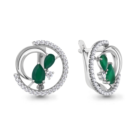 Серьги из серебра с агатами и фианитами