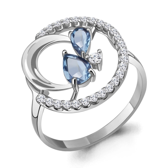 Кольцо из серебра с топазами Swiss и фианитами