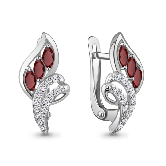 Серьги из серебра с гранатами и фианитами
