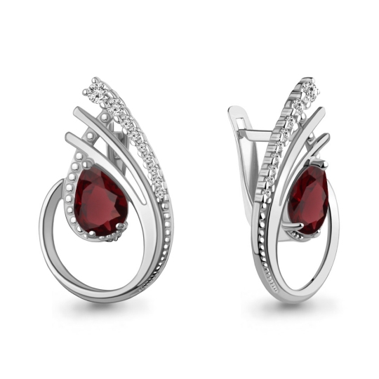 Серьги из серебра с гранатами и фианитами