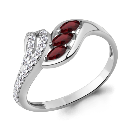 Кольцо из серебра с гранатами и фианитами