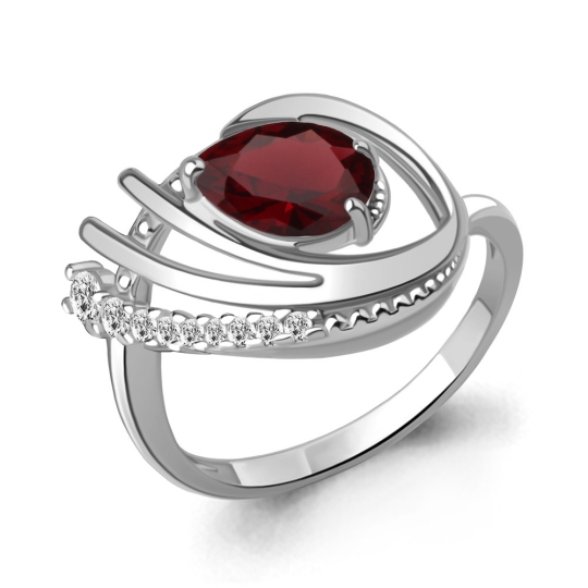 Кольцо из серебра с гранатом и фианитами