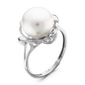 Кольцо из серебра с жемчугом и фианитами