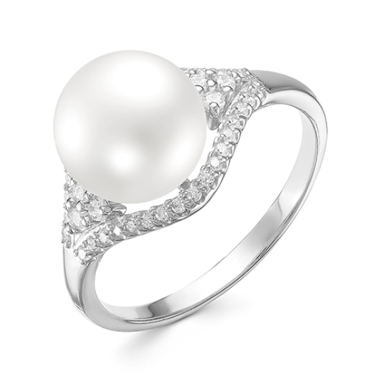 Кольцо из серебра с жемчугом и фианитами