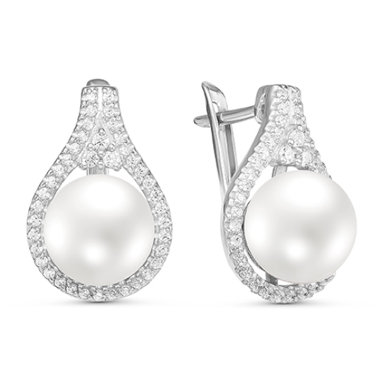 Серьги из серебра с жемчугом и фианитами