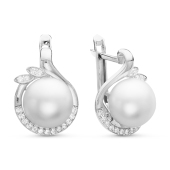 Серьги из серебра с жемчугом и фианитами