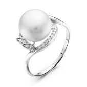 Кольцо из серебра с жемчугом и фианитами