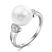 Кольцо из серебра с жемчугом и фианитами