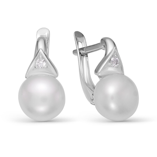 Серьги из серебра с жемчугом и фианитами