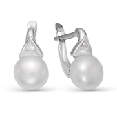 Серьги из серебра с жемчугом и фианитами