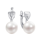 Серьги из серебра с жемчугом и фианитами