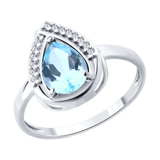 Кольцо из серебра с топазом и фианитами