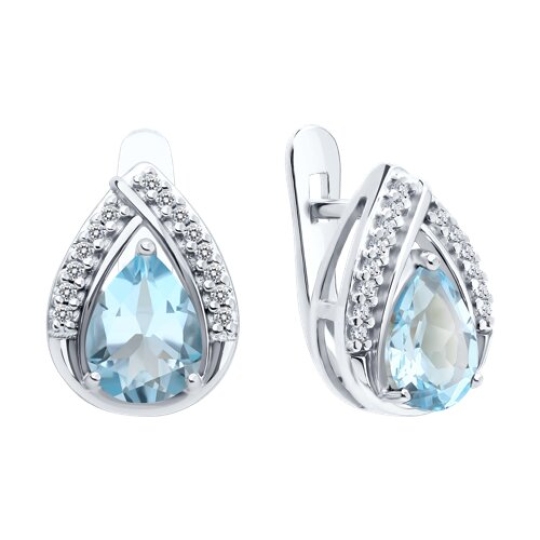 Серьги из серебра с топазами и фианитами