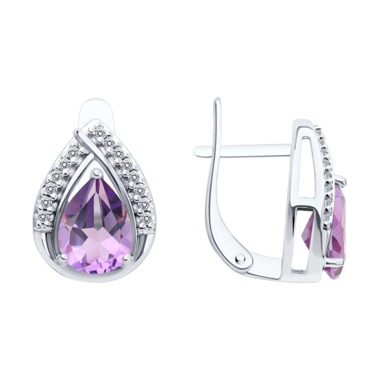 Серьги из серебра с аметистами и фианитами