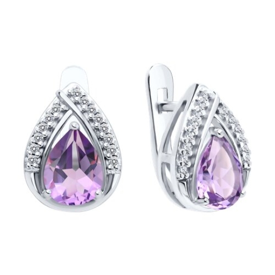 Серьги из серебра с аметистами и фианитами