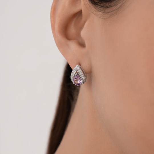 Серьги из серебра с аметистами и фианитами