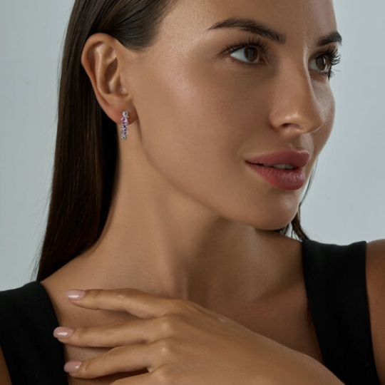 Серьги из серебра с аметистами и фианитами