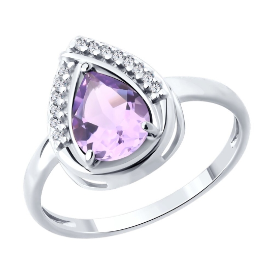 Кольцо из серебра с аметистом и фианитами