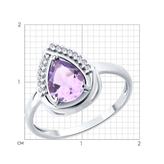 Кольцо из серебра с аметистом и фианитами