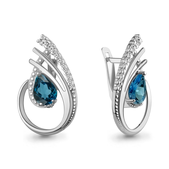 Серьги из серебра с топазами London и фианитами