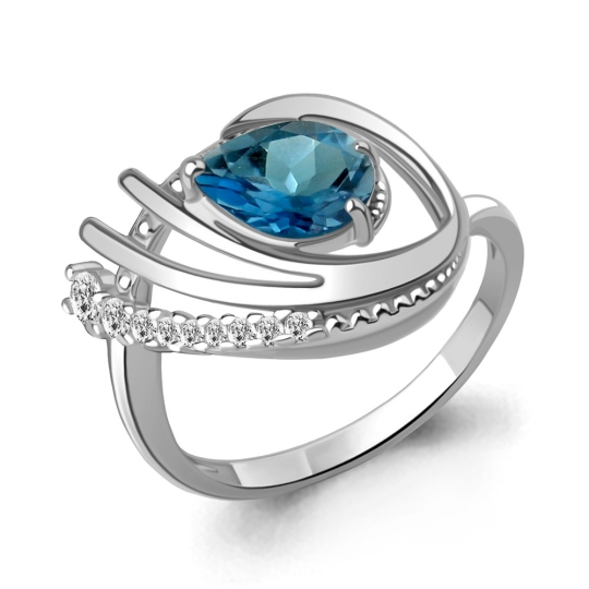 Кольцо из серебра с топазом London и фианитами