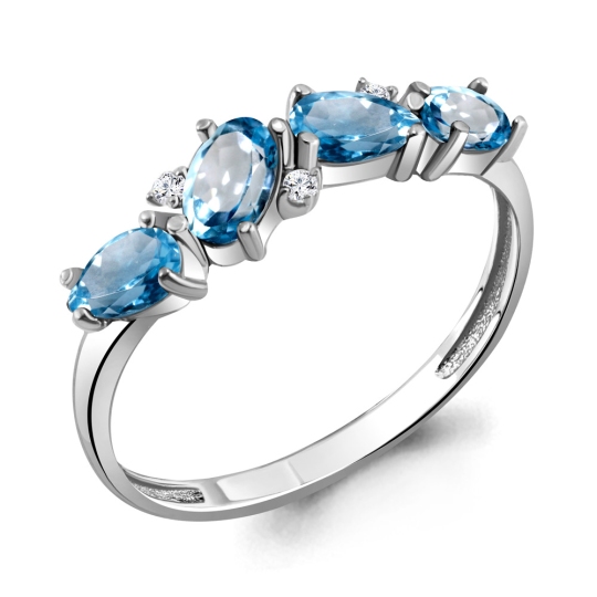 Кольцо из серебра с топазами Swiss и фианитами