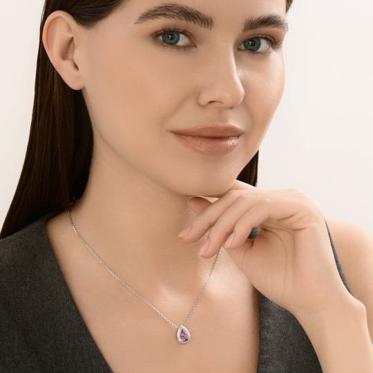 Колье из серебра с аметистом и фианитами