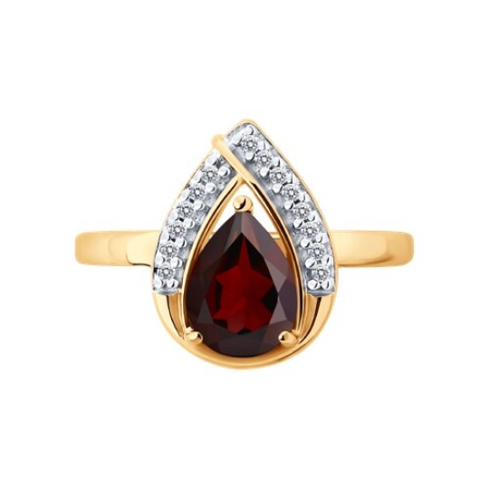 Кольцо из серебра с позолотой, гранатом и фианитами