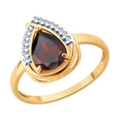 Кольцо из серебра с позолотой, гранатом и фианитами