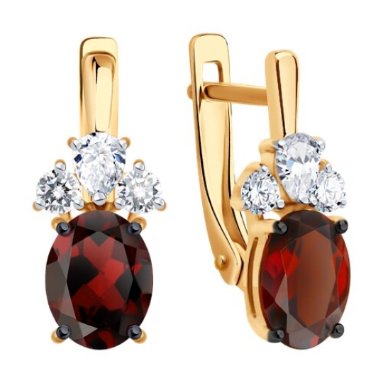 Серьги из серебра с позолотой, гранатами и фианитами